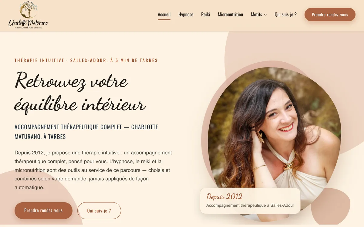 Charlotte Maturano — Thérapie intuitive — hypnose, reiki & micronutrition à Tarbes — réalisation site web Start-Win