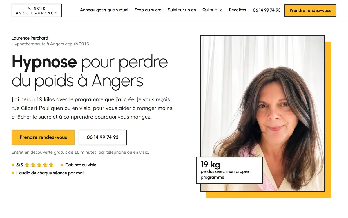 Mincir avec Laurence — Hypnose pour perdre du poids — Laurence Perchard à Angers — réalisation site web Start-Win