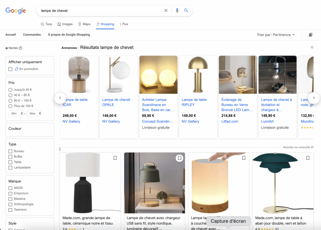 google shopping lampe de chevet recherche avancee